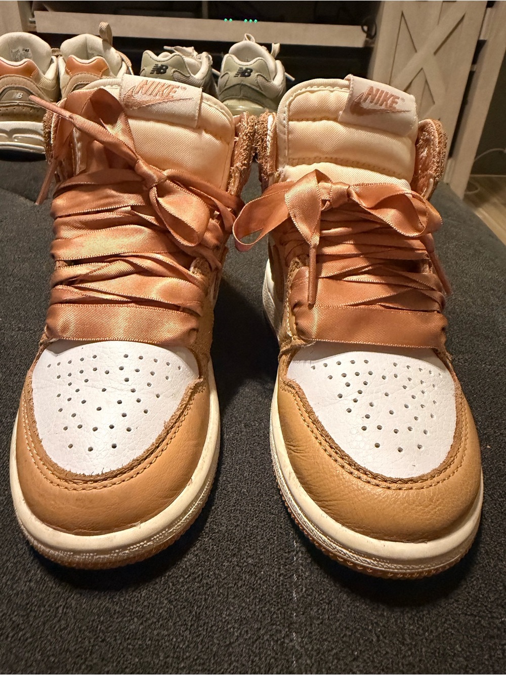 Nike Kids High-Top Sneakers in Tan and White with Satin Laces